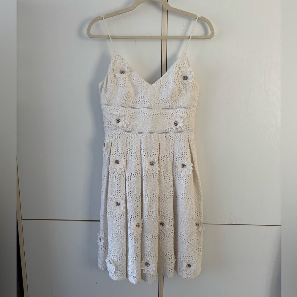 Michael Kors White Eyelet Mini Dress Bridal Cottagecore Romantic Wedding Guest 0 - Picture 3 of 15